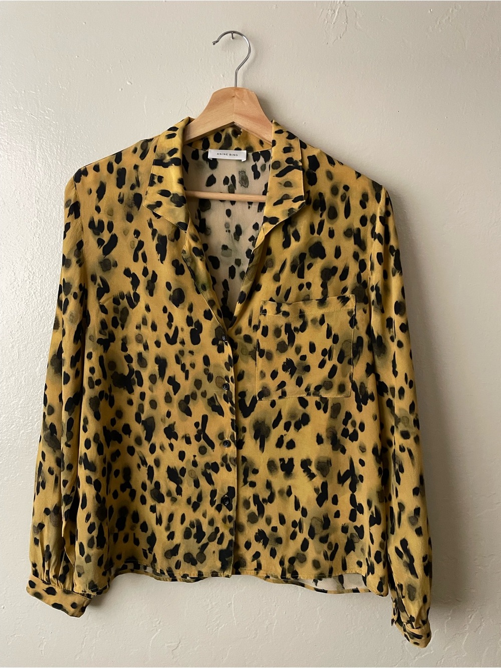 Anine Bing silk Yellow Leopard-Print Button Front blouse